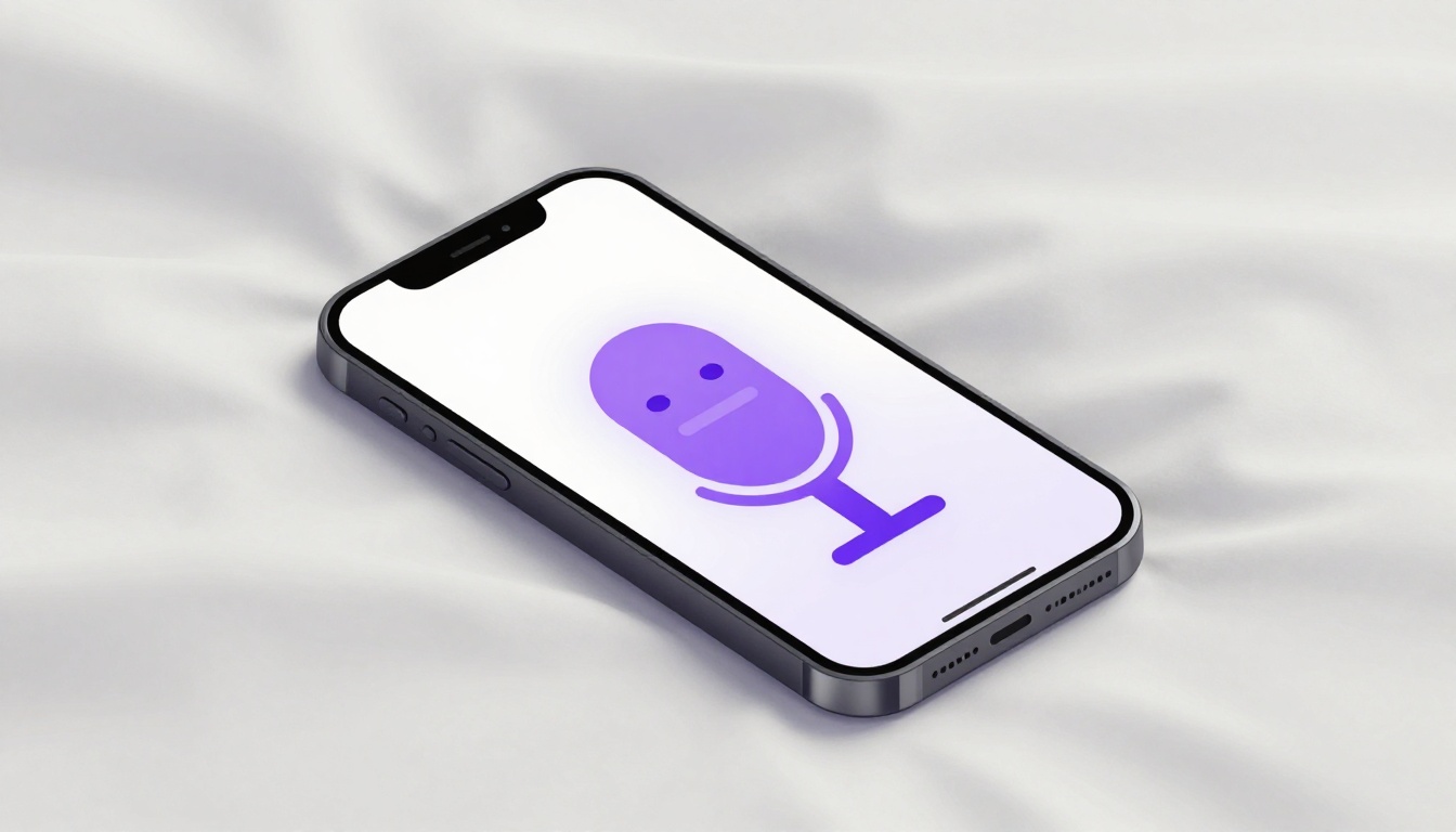 Celular sobre um cobertor macio com um ícone de microfone brilhando na tela