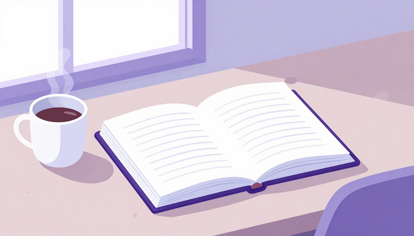 Mesa de trabalho com caderno aberto e nascer do sol pela janela, cenário para frases motivacionais em inglês curtas de trabalho