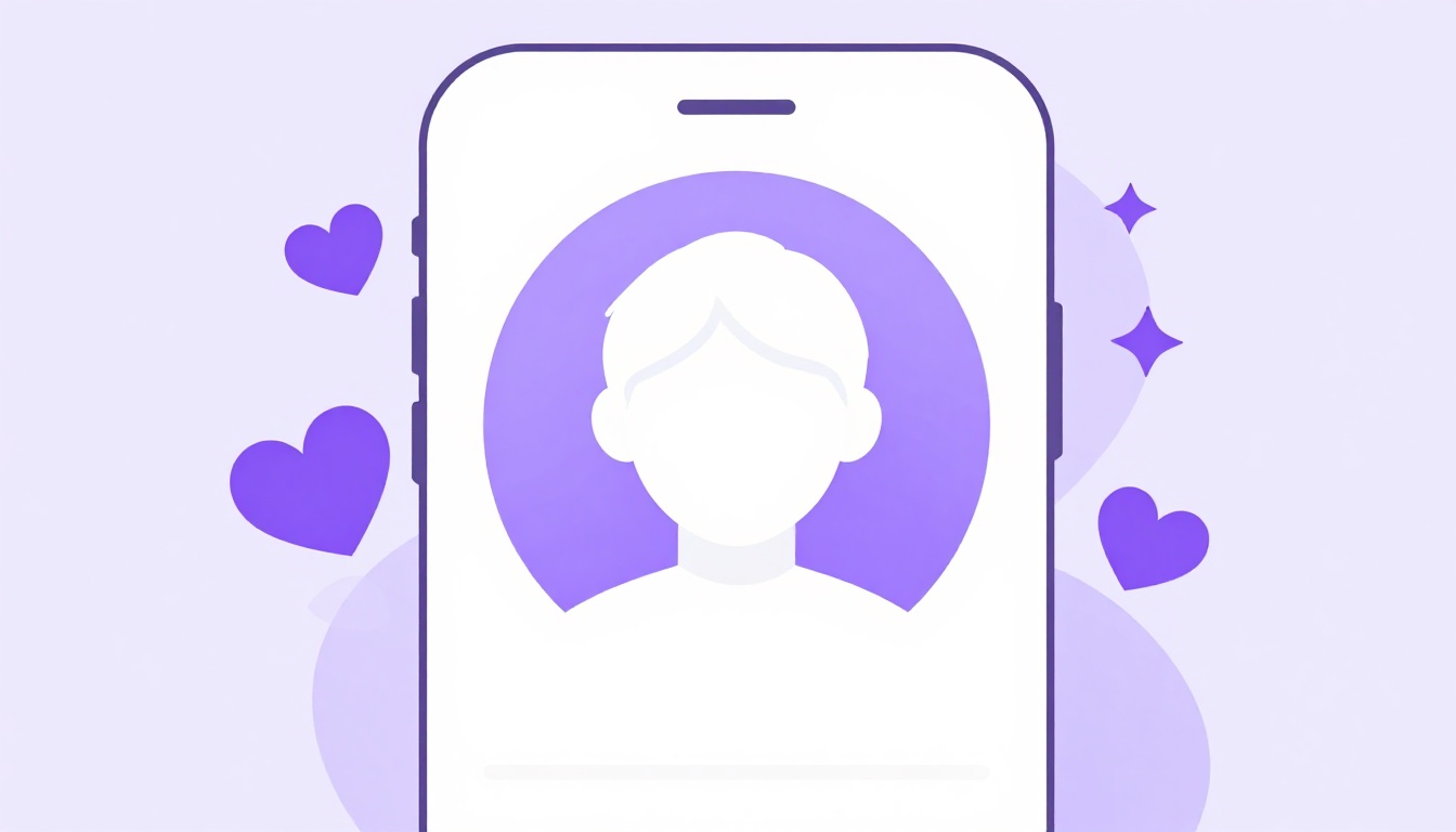 Celular mostrando um perfil com espaço de bio vazio cercado de corações