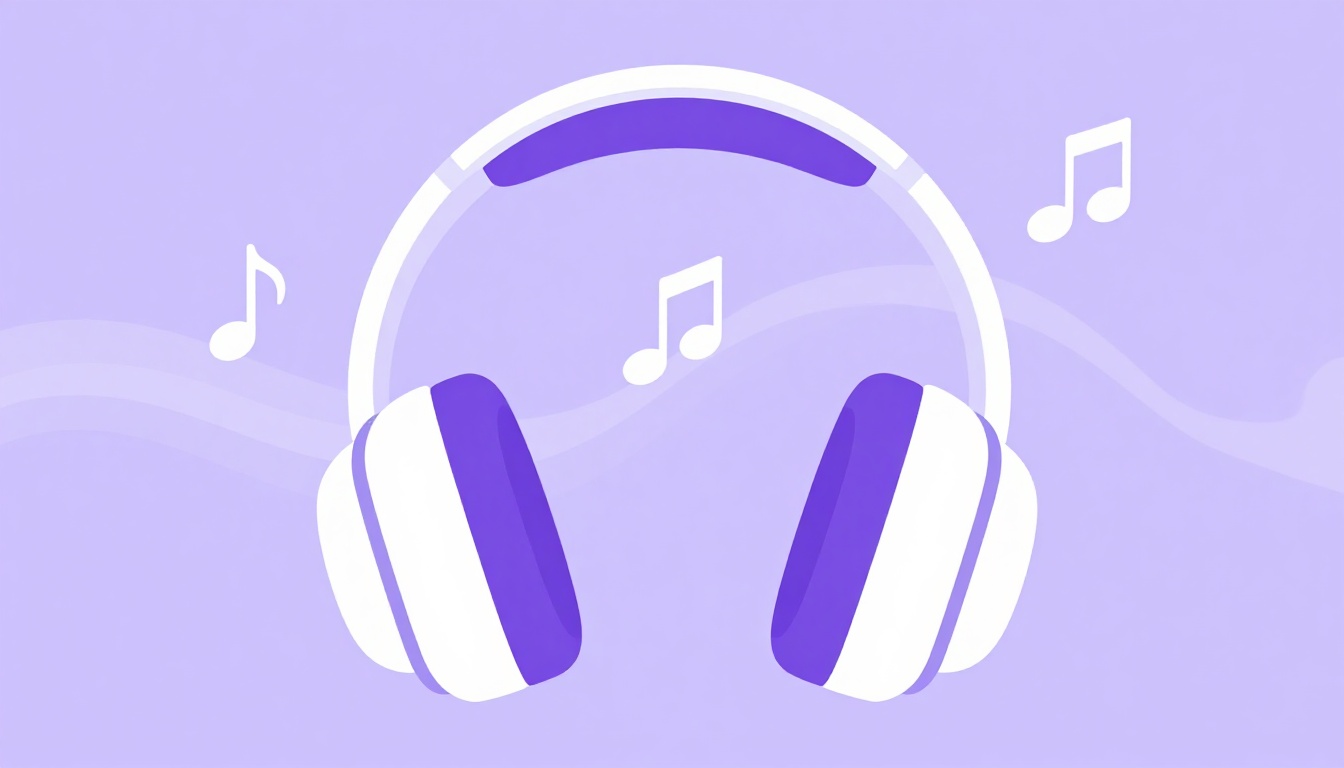 Fones de ouvido com notas musicais flutuando ao redor