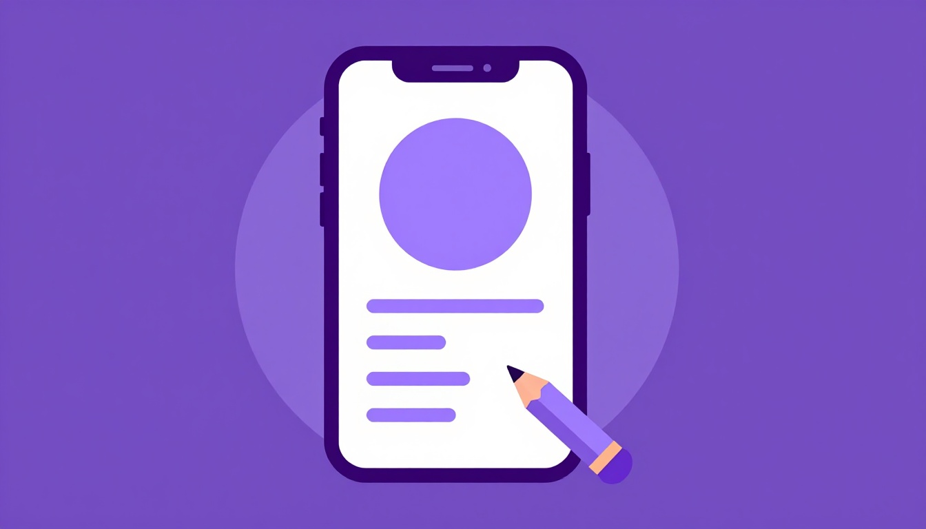 Celular com tela de edição de perfil e um lápis ao lado