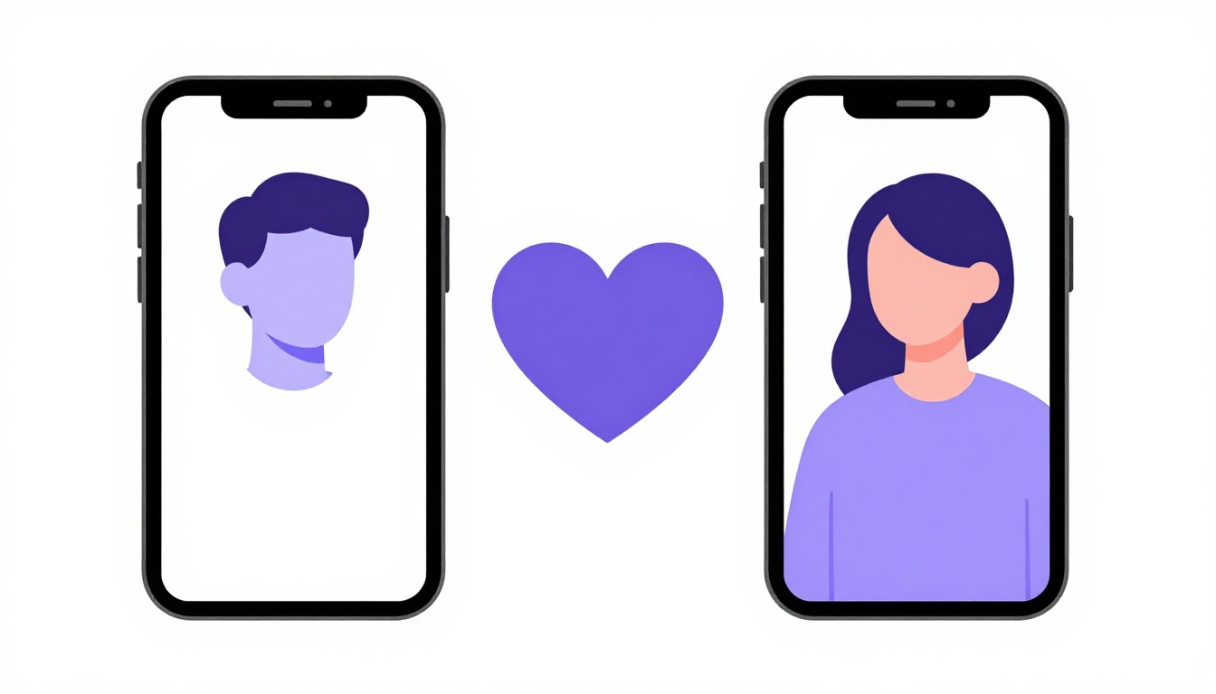 Dois celulares frente a frente com um coração conectando as duas telas, representando frases de amor para status