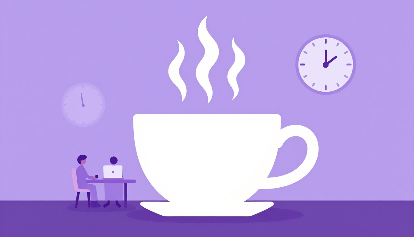 Xícara de café com o vapor em formato de relógio, representando uma rotina corrida do dia a dia