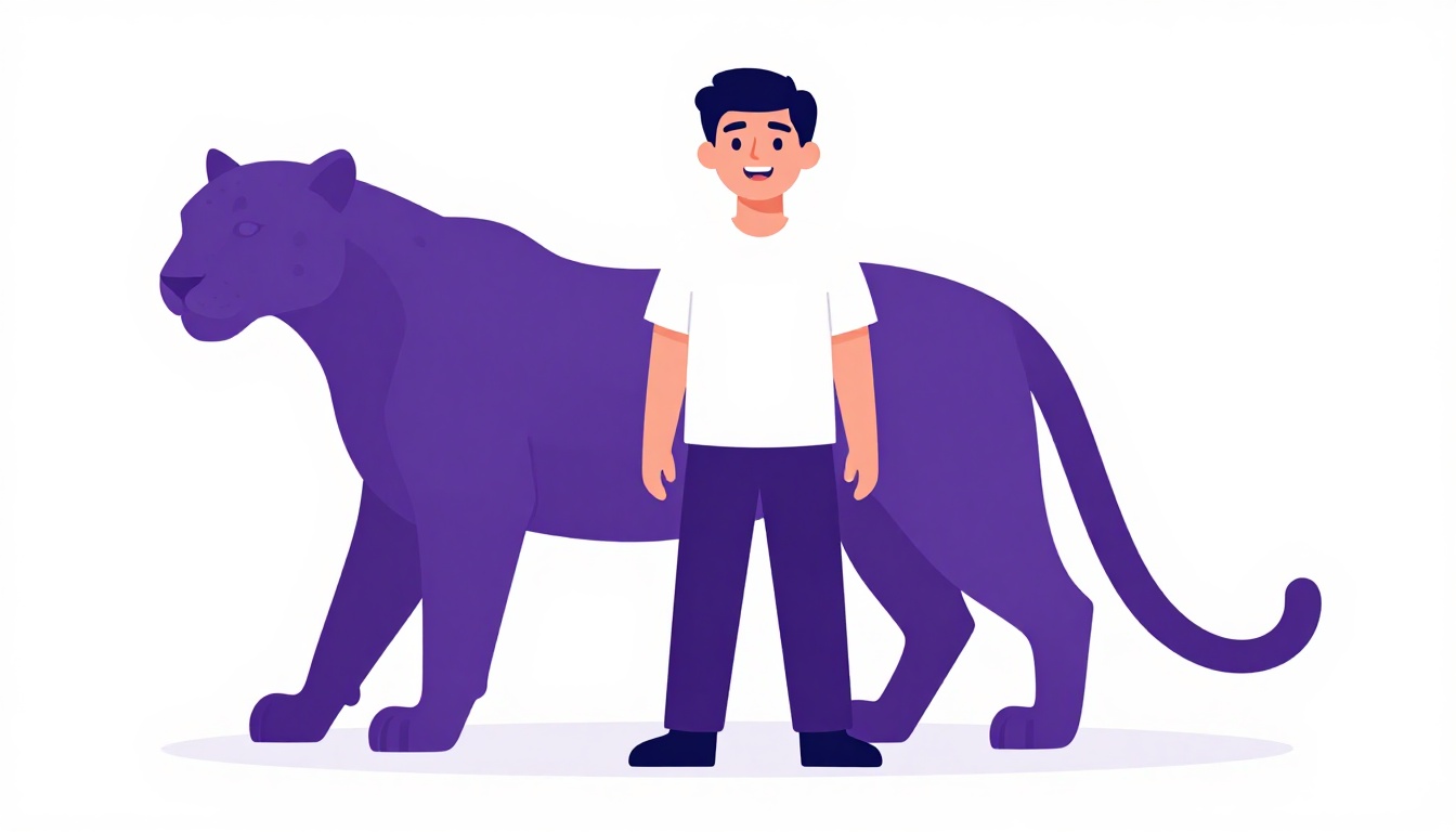 A shadowy jaguar silhouette standing just behind a smiling friendly figure, representing a hidden false friend