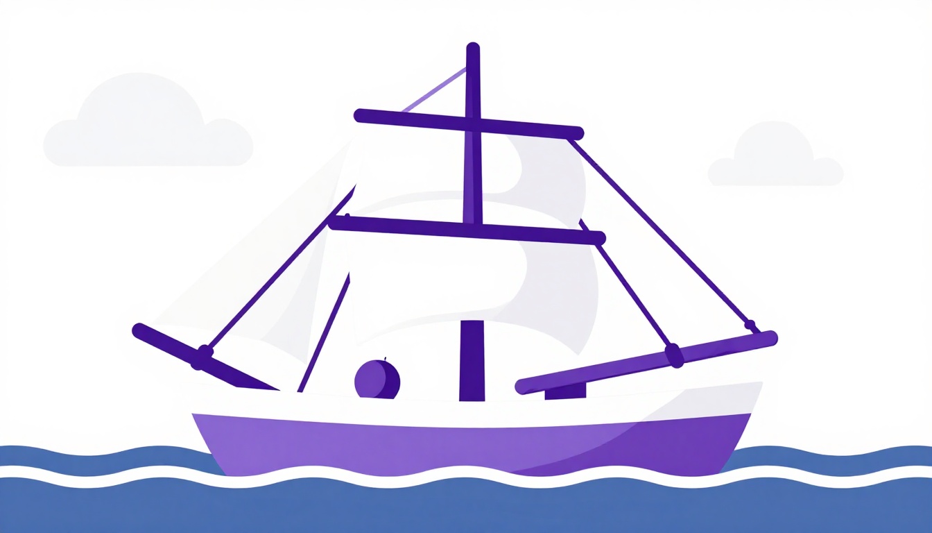 Um mastro de navio à vela antigo, remendado com cordas e madeira improvisada