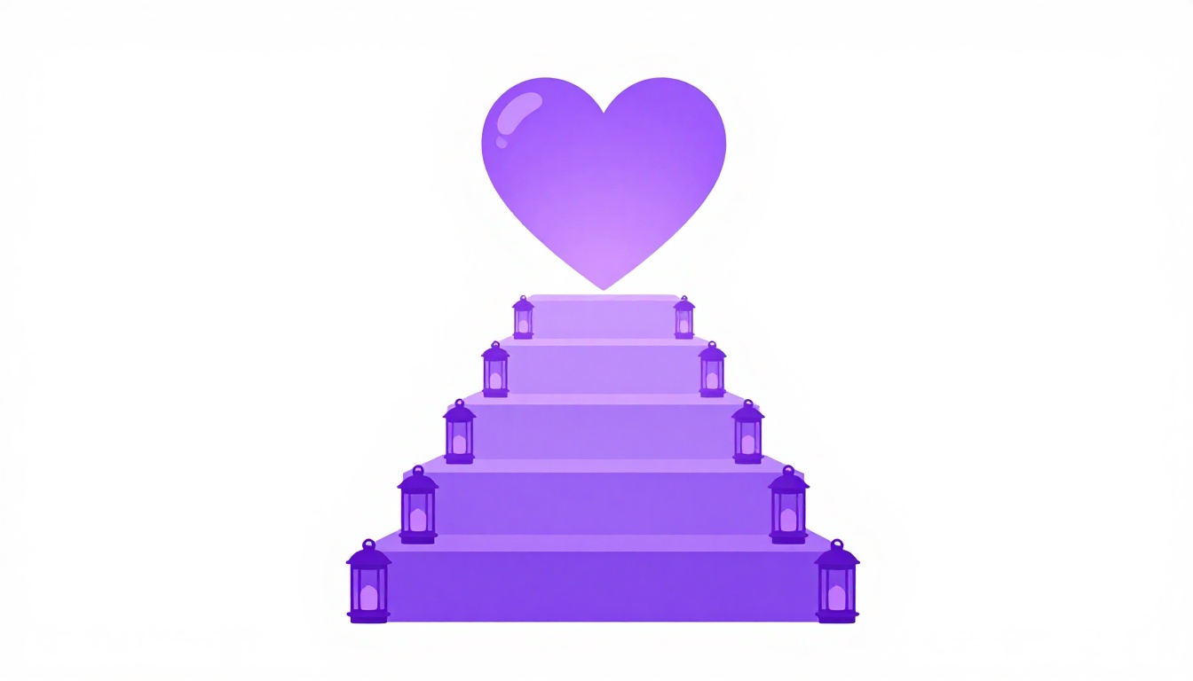 A staircase of steps rising toward a glowing heart, representing the stages of a Brazilian relationship