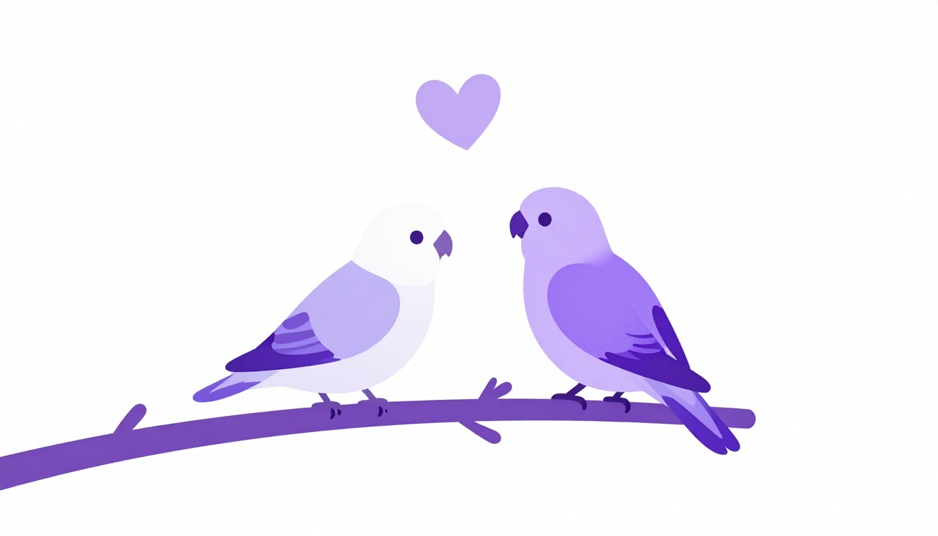 Two lovebirds close together on a branch, representing Portuguese pet names for a girlfriend