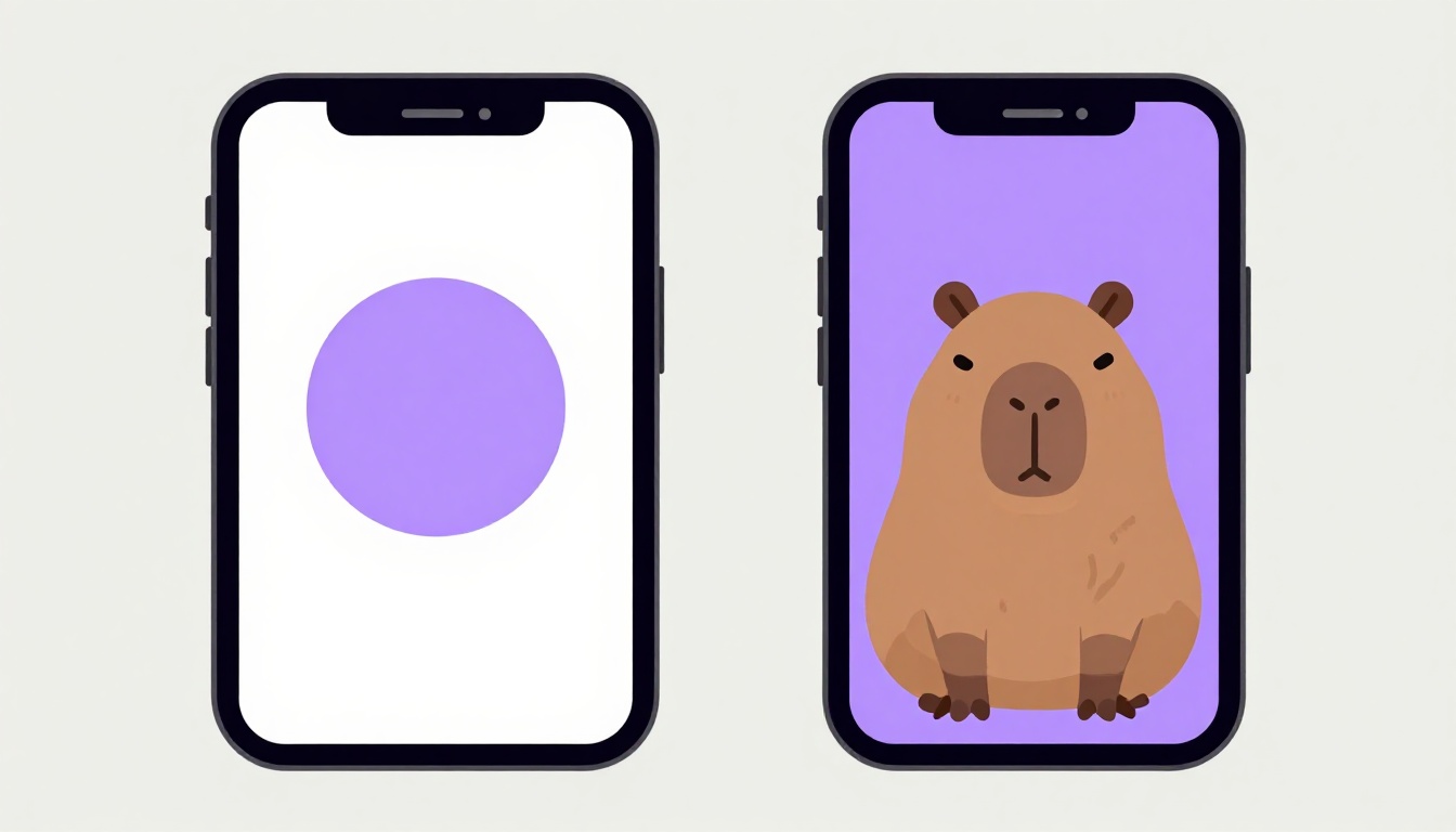 A side by side comparison of two phone screens, one showing an avatar tutor and one showing a capybara character