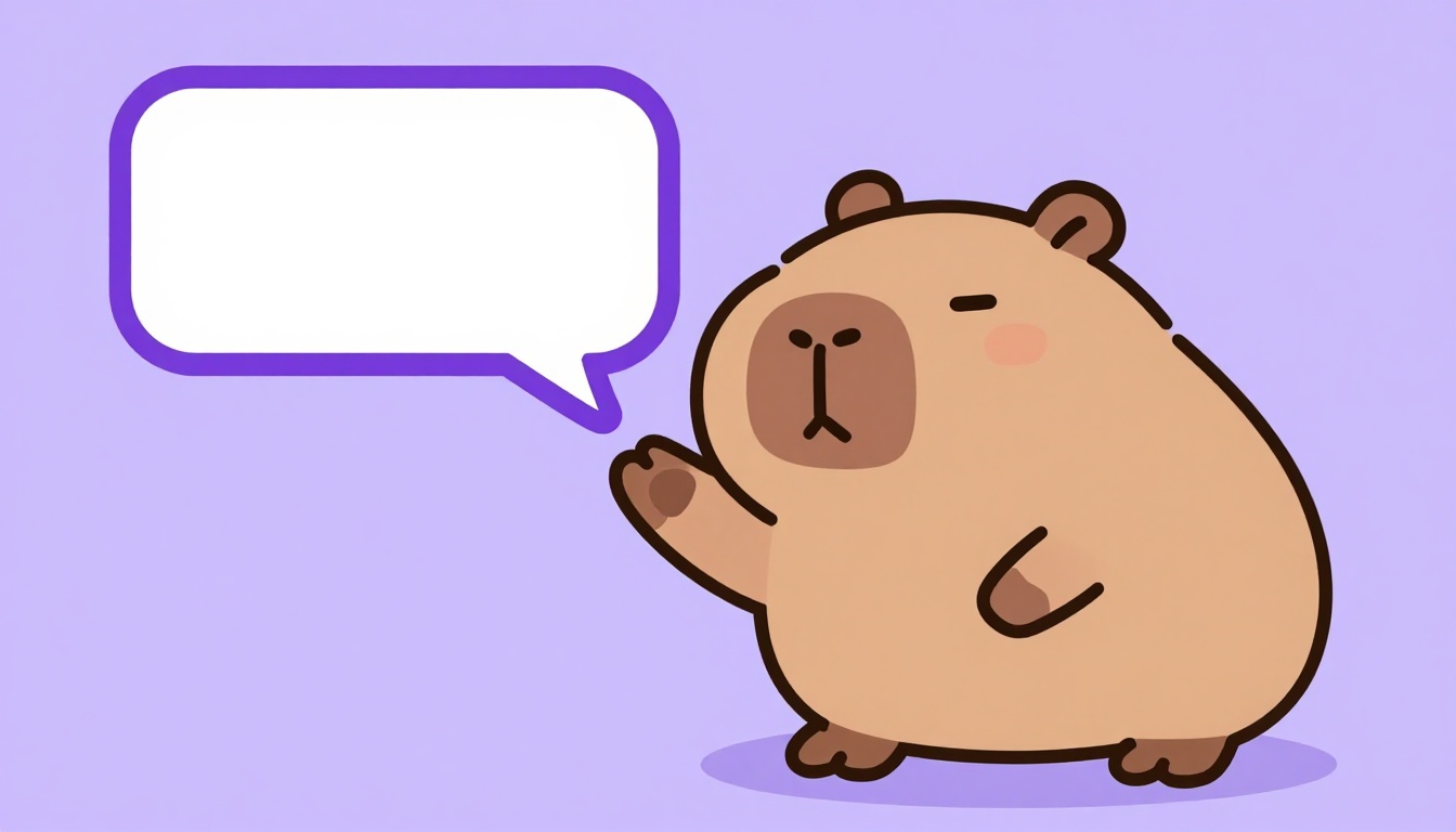 A cheerful capybara waving goodbye next to a phone with a chat bubble