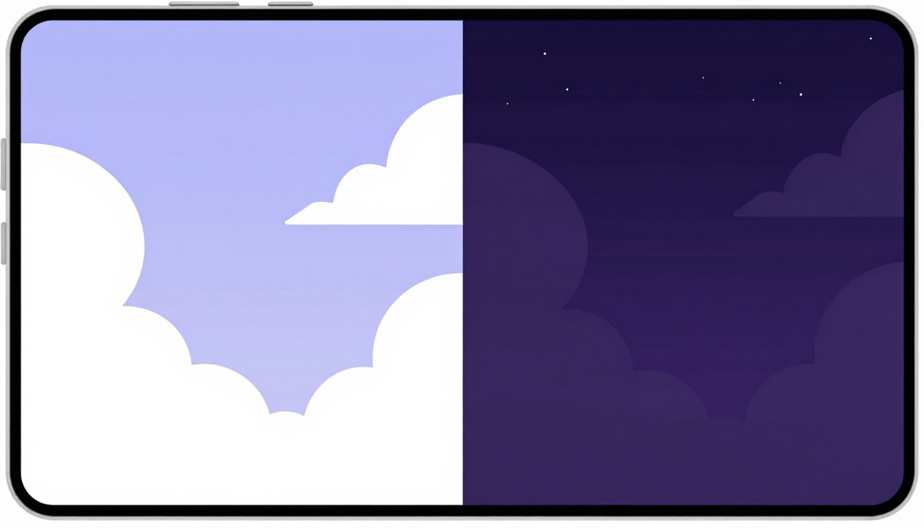 A phone screen showing a video call at dusk, one side in bright daylight and the other in a dark starry evening