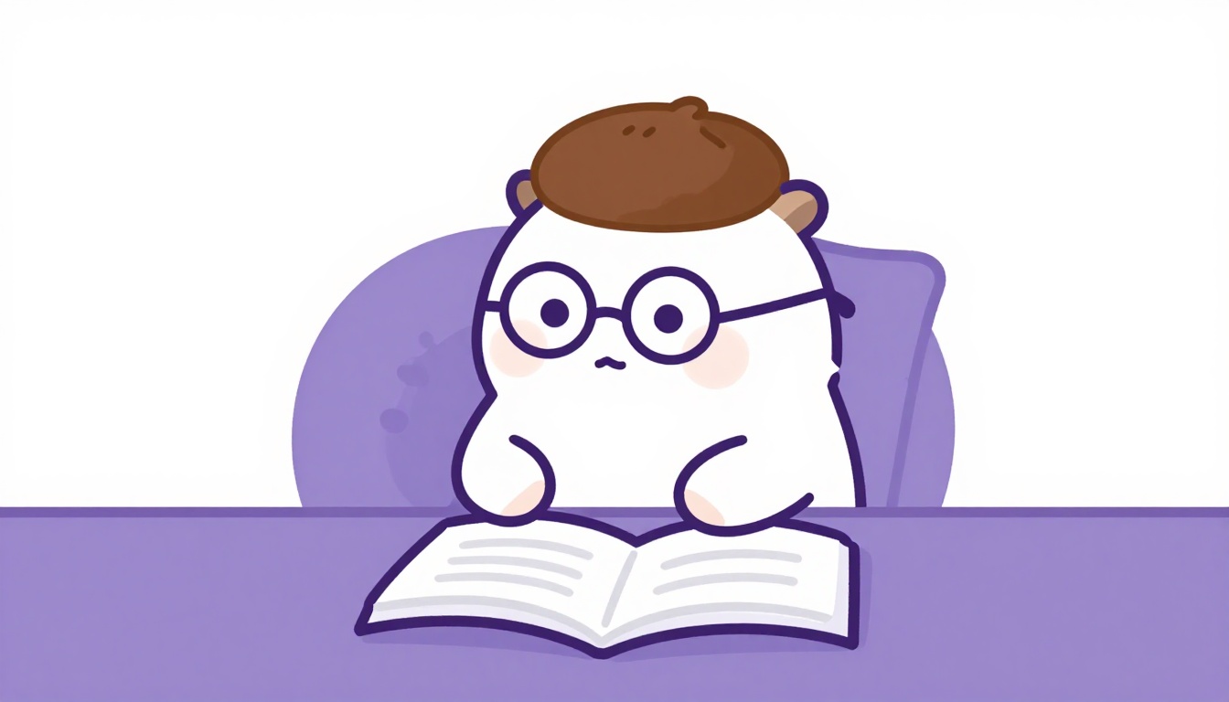 Capy, a capivara do Comigo, de óculos, sentada ao lado de um livro aberto