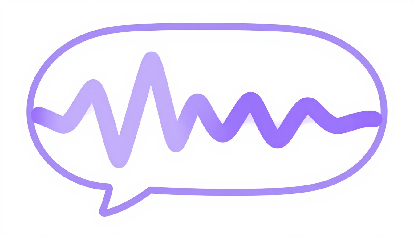 An abstract illustration of overlapping sound wave curves and a simple speech bubble shape