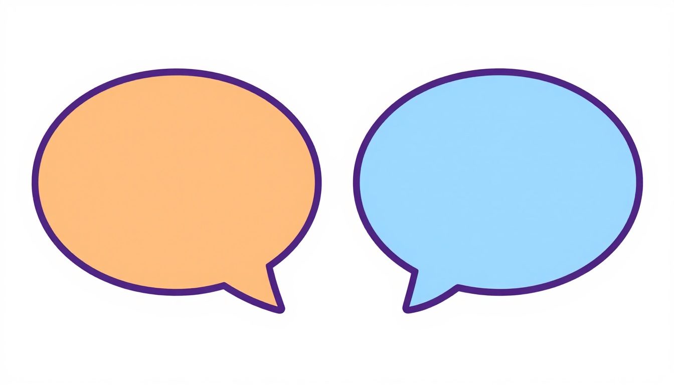 Two speech bubbles, one warm orange and one cold blue, representing tu versus você in Portuguese