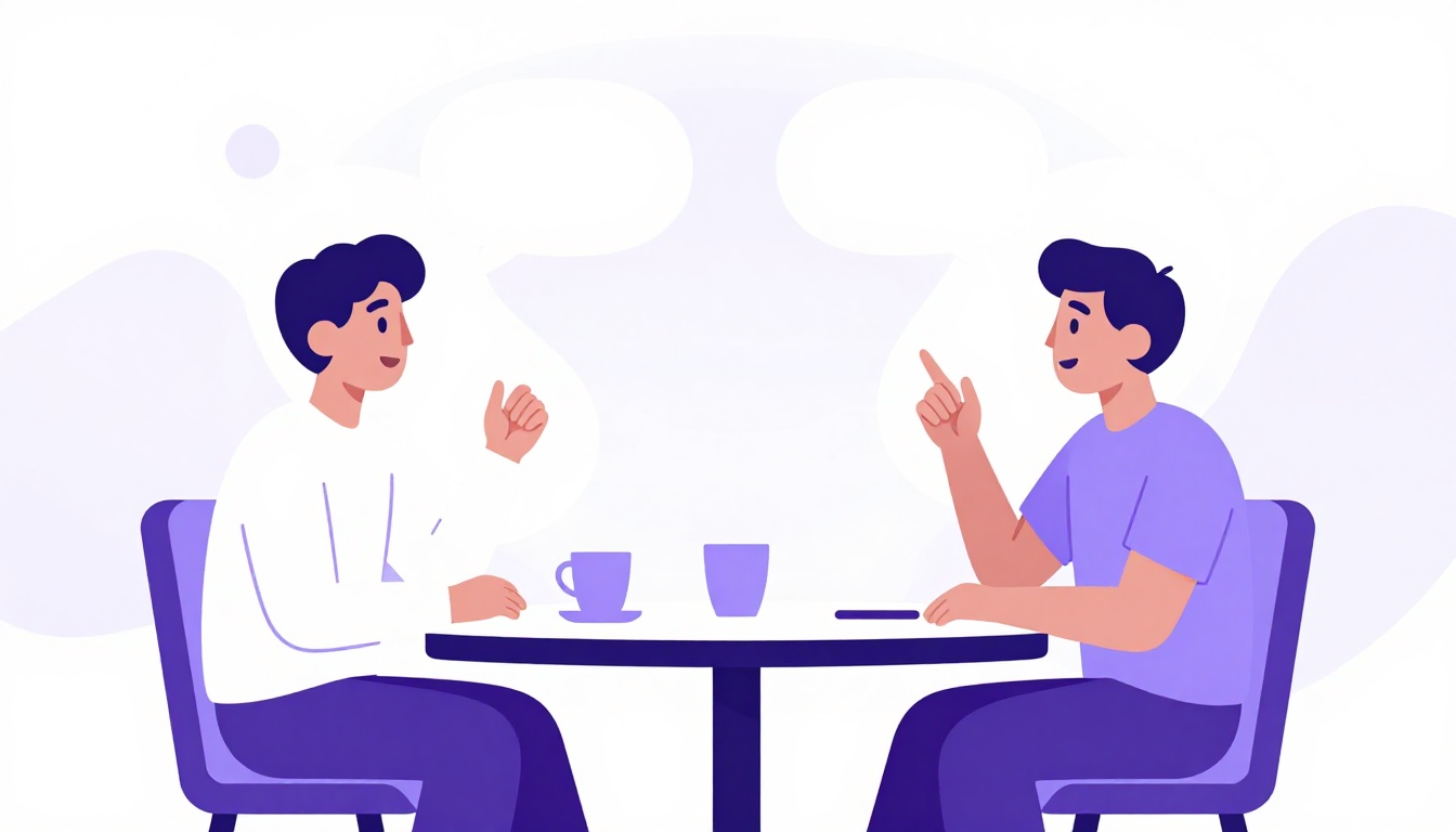 A person practicing speaking a foreign language out loud with a conversation partner
