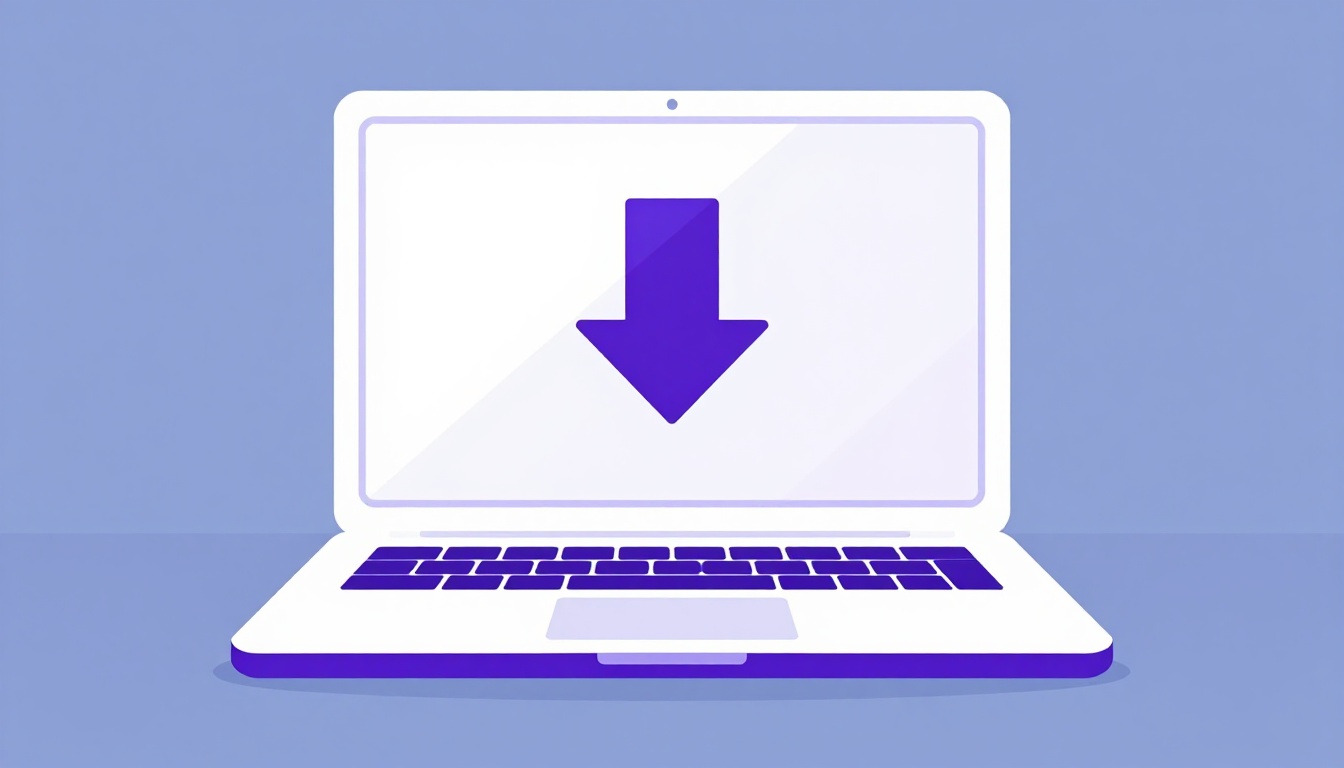 Laptop aberto numa mesa com um ícone de seta de download na tela