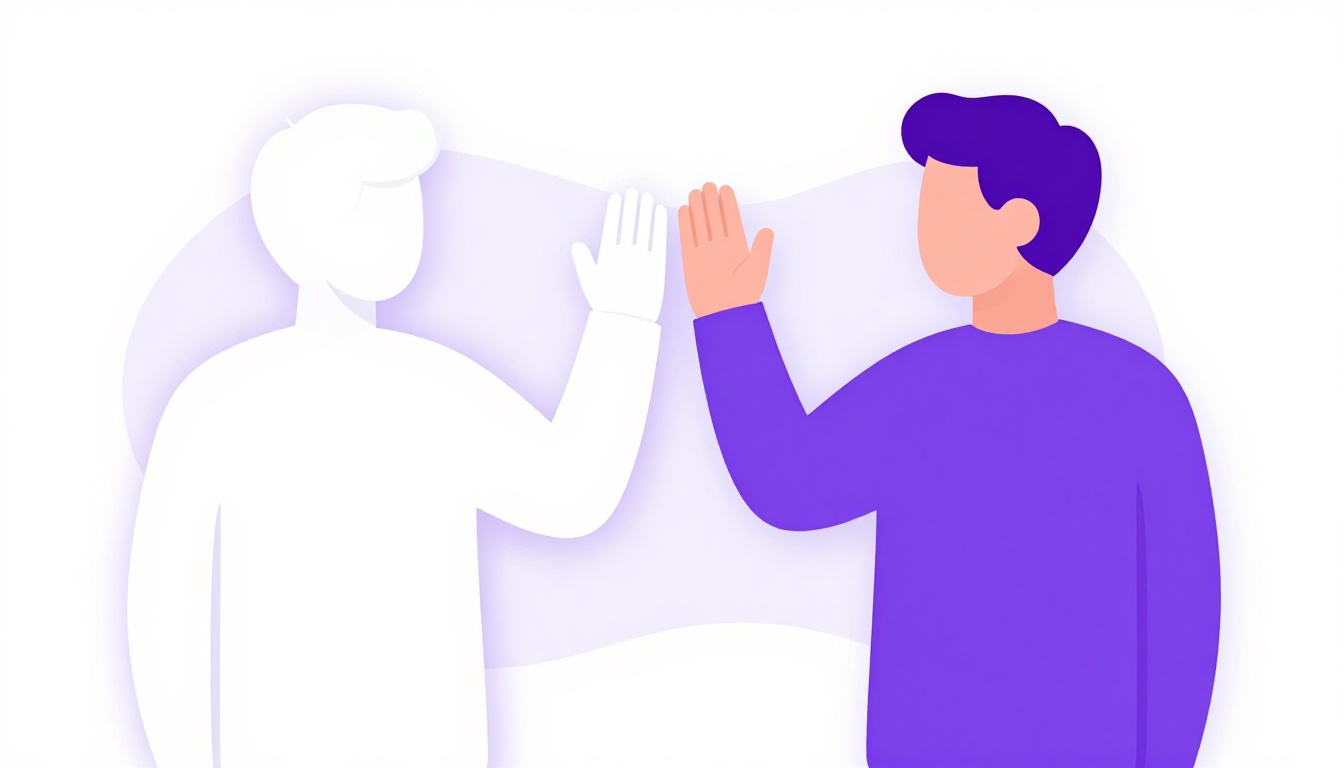 two friends waving and greeting each other on a sunny street