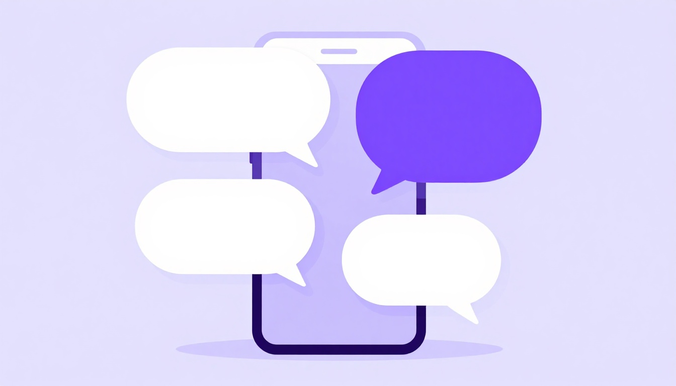 smartphone with abstract chat bubbles floating above it, suggesting a text conversation
