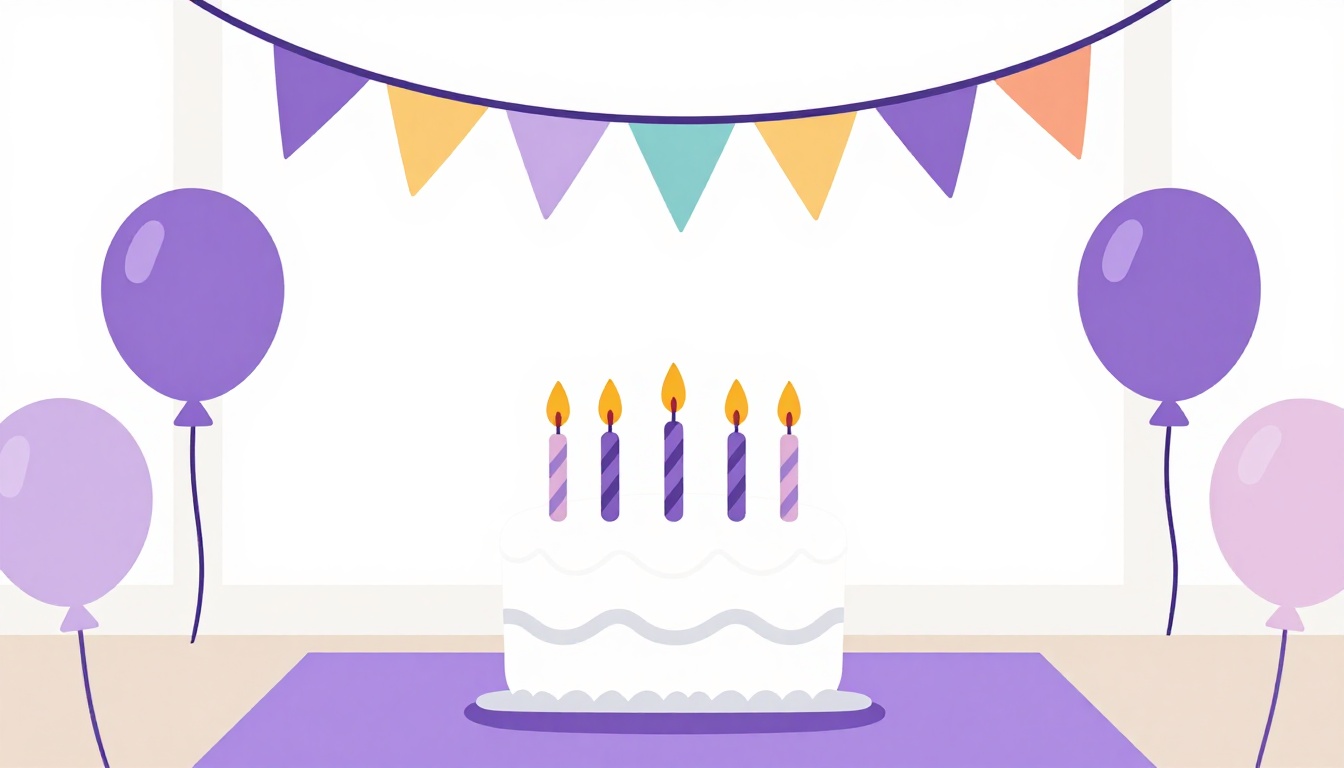 birthday cake with candles and Brazilian party decorations in a bright living room