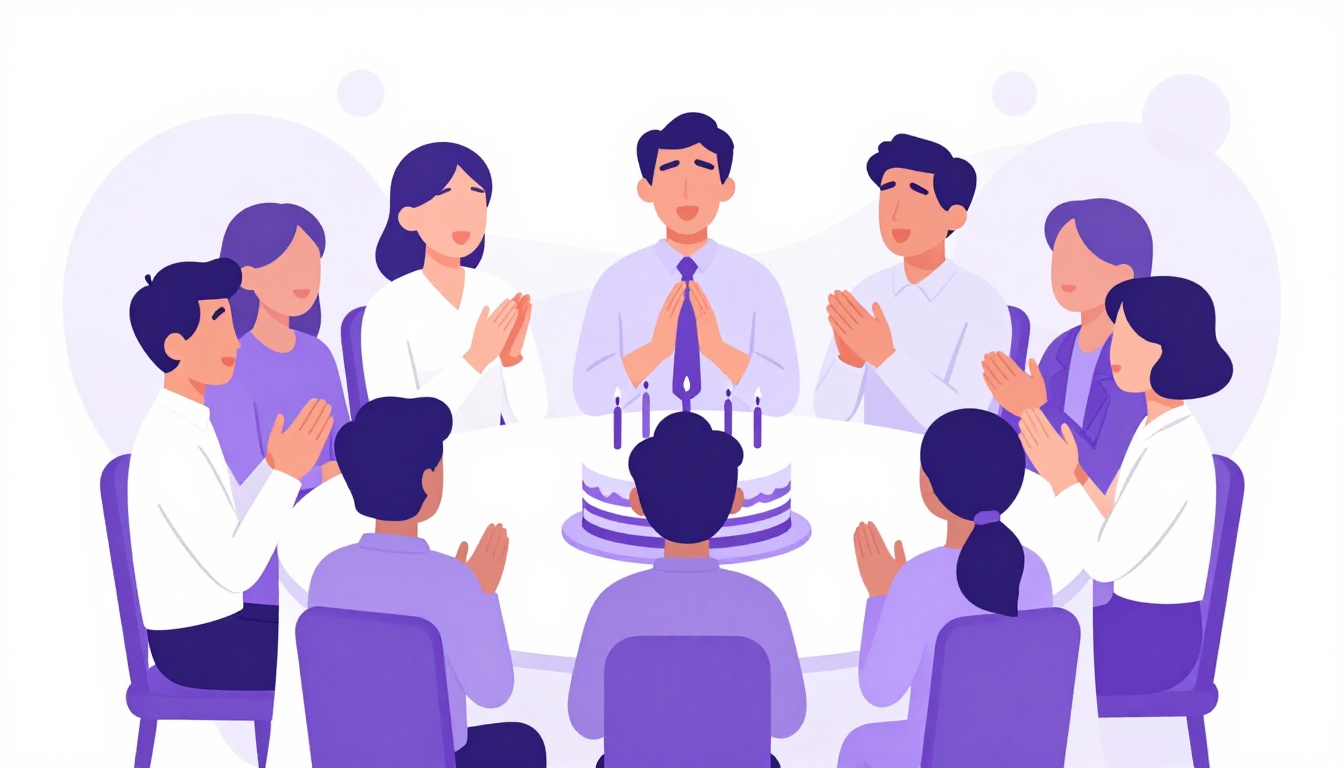 friends gathered around a table singing and clapping at a birthday celebration