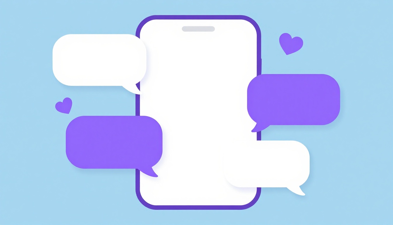 a smartphone with empty chat bubbles representing a friendly text greeting