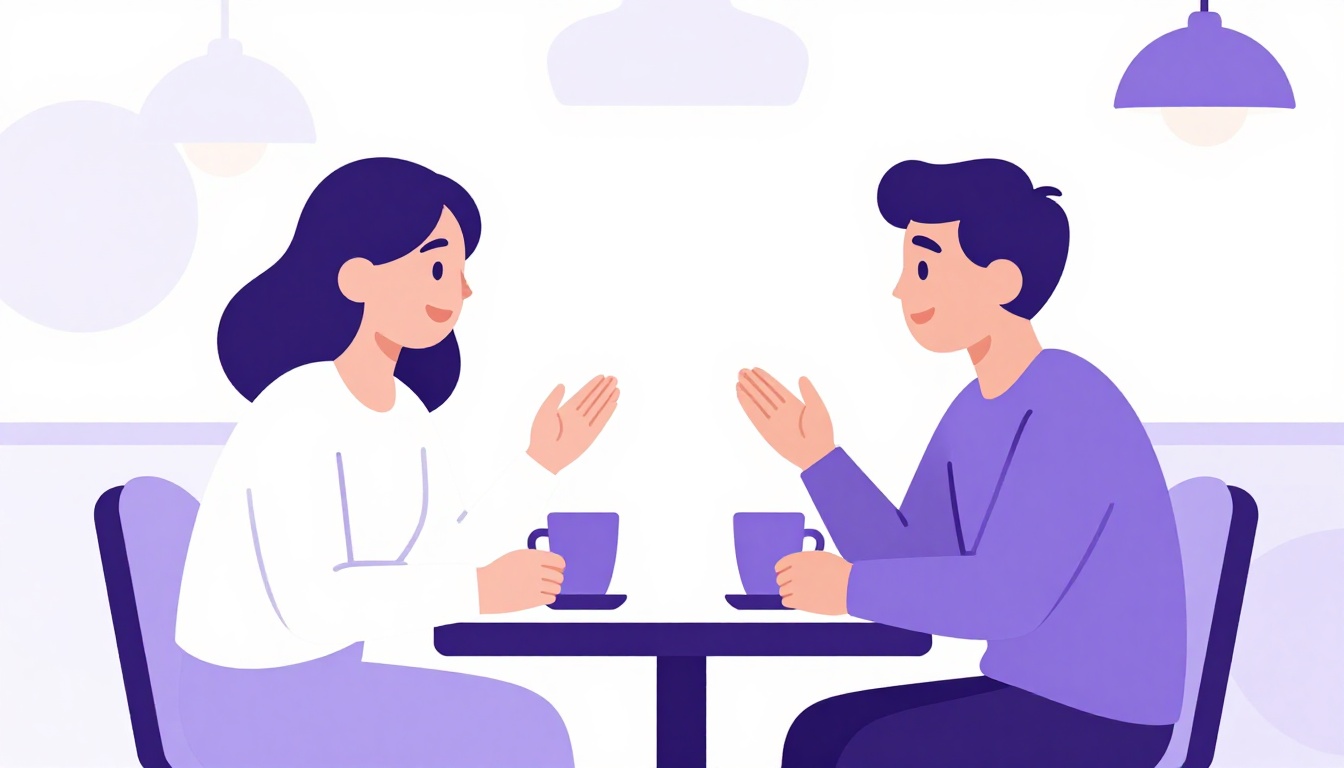 two friends talking and laughing together at a cafe table