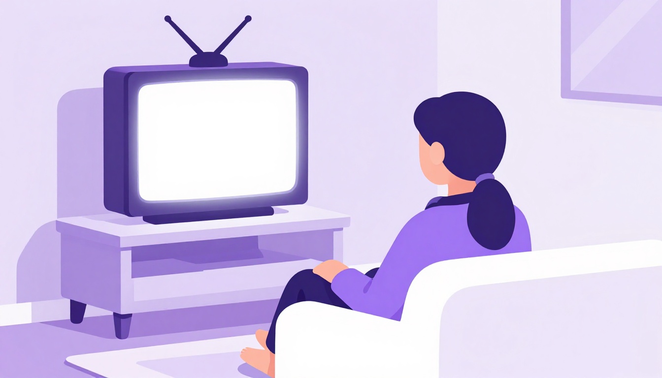 A person watching a glowing television on the couch at night, headphones resting around their neck, cozy living room lighting