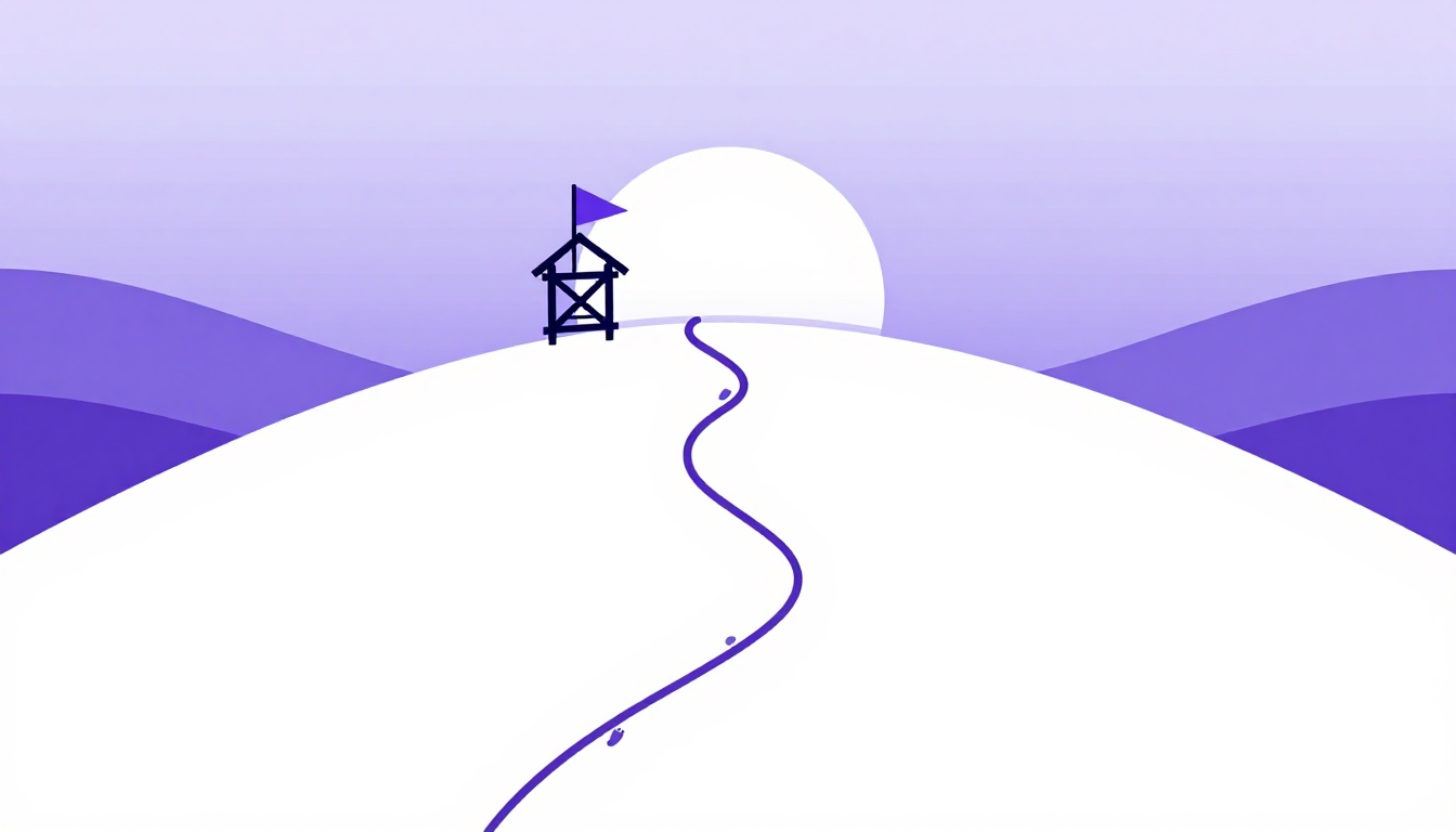 A trail map with a start flag and a compass showing the first step of learning English