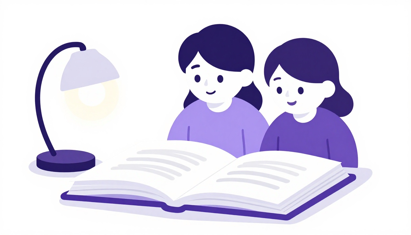 A stack of children's books with a reading lamp for beginner English reading practice