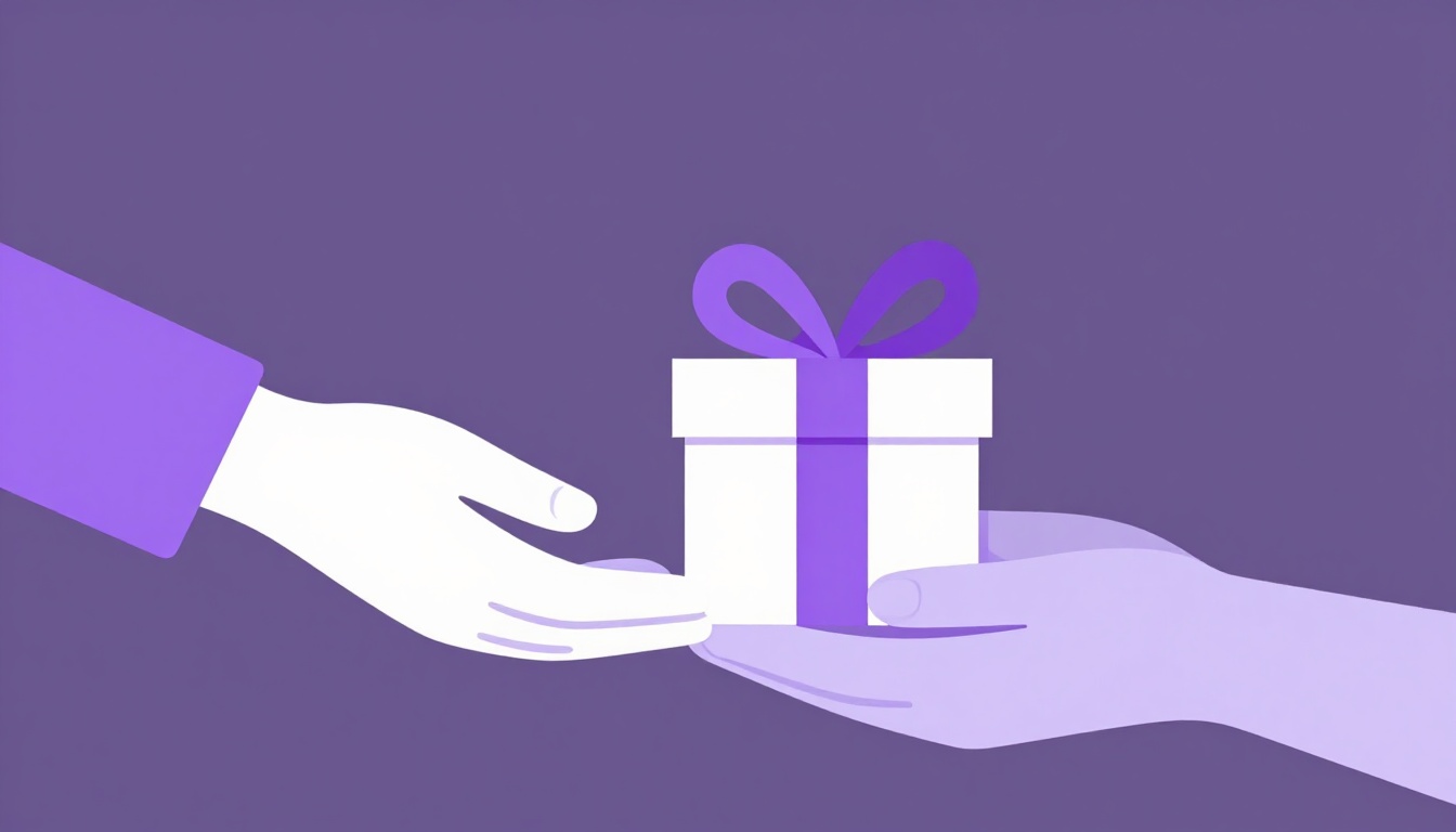 a wrapped gift box being handed from one person to another