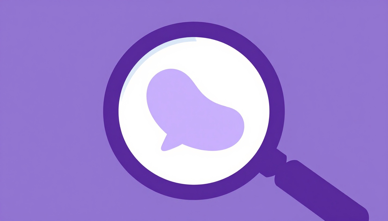 A magnifying glass hovering over a small accent-mark shape