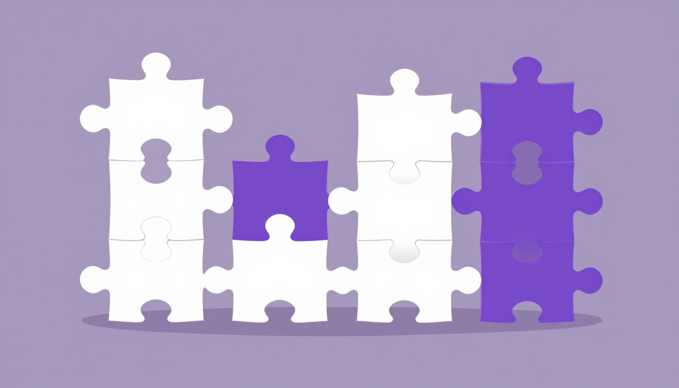 Puzzle pieces connecting in a row to represent building a Portuguese sentence word by word