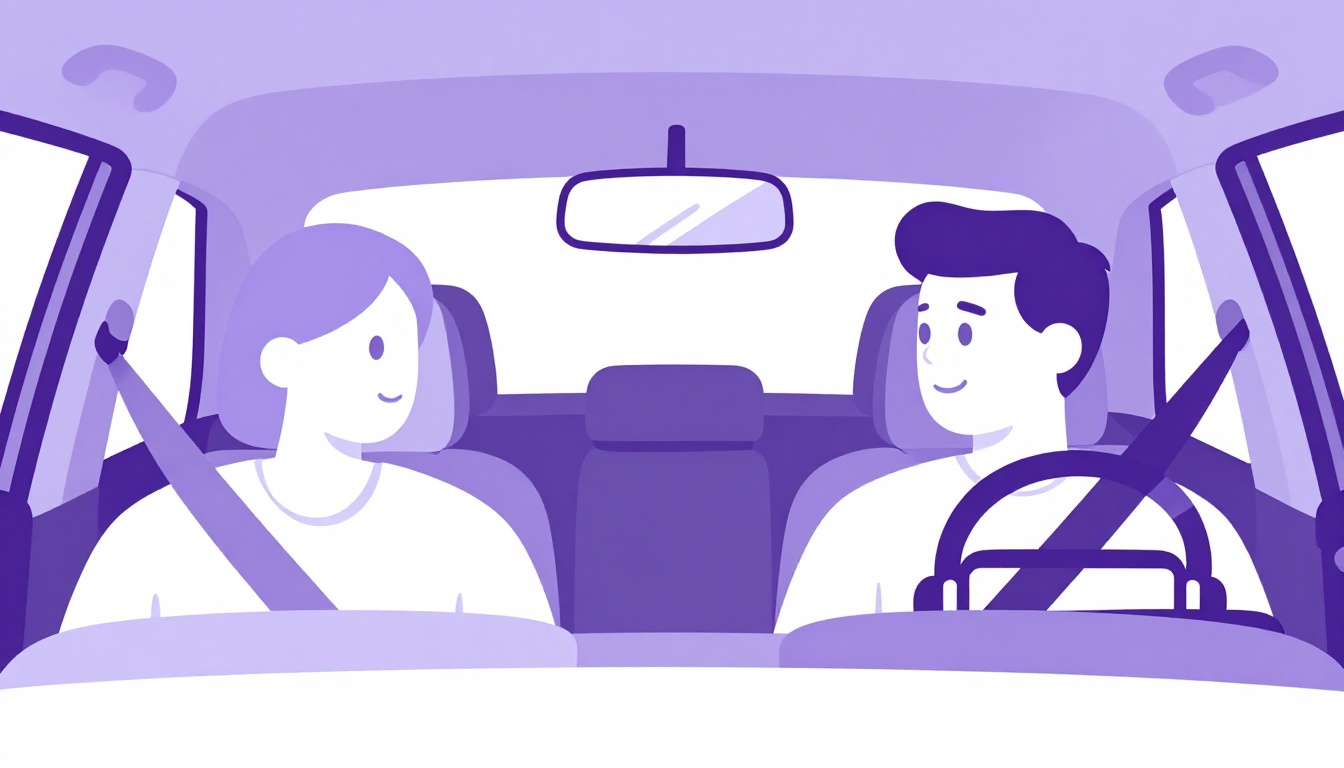 Illustration of a taxi passenger and driver making conversation during a ride in Brazil