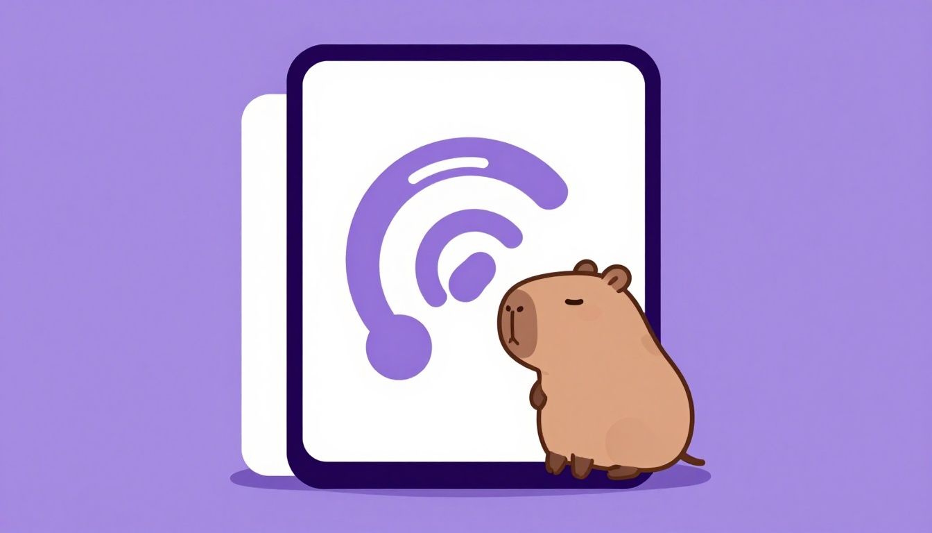 A smartphone glowing with a sound wave icon next to a capybara listening