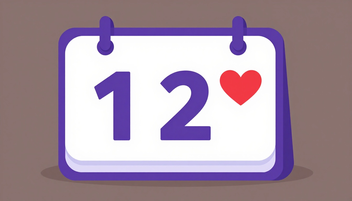 A desk calendar showing the numeral twelve with a small red heart above it