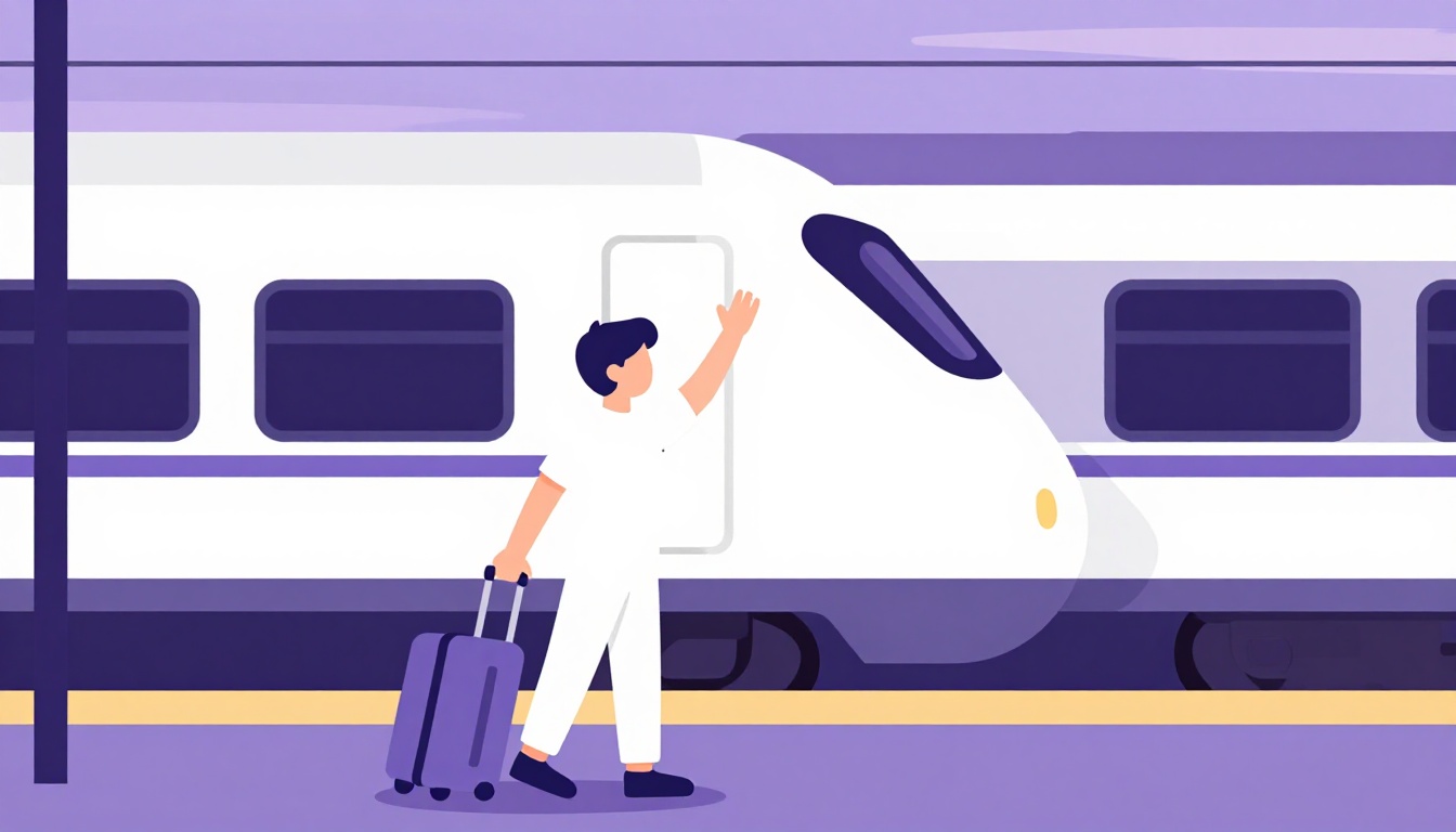 A person waving goodbye to a train on a platform, saying I missed you versus missing a train in Portuguese