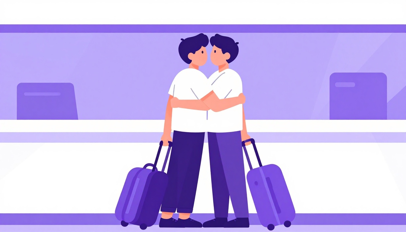 Two friends hugging at an airport arrivals gate, matar saudades in Portuguese