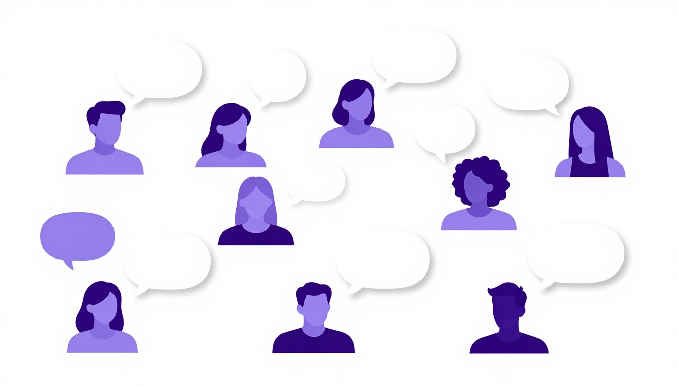 Silhuetas de pessoas conversando em diferentes cidades do Reino Unido representando os sotaques regionais britânicos