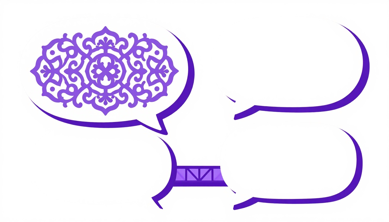 Dos burbujas de diálogo conectadas por un pequeño puente, una decorada y compleja, la otra simple, imagen de la comparación entre el subjuntivo español y el inglés