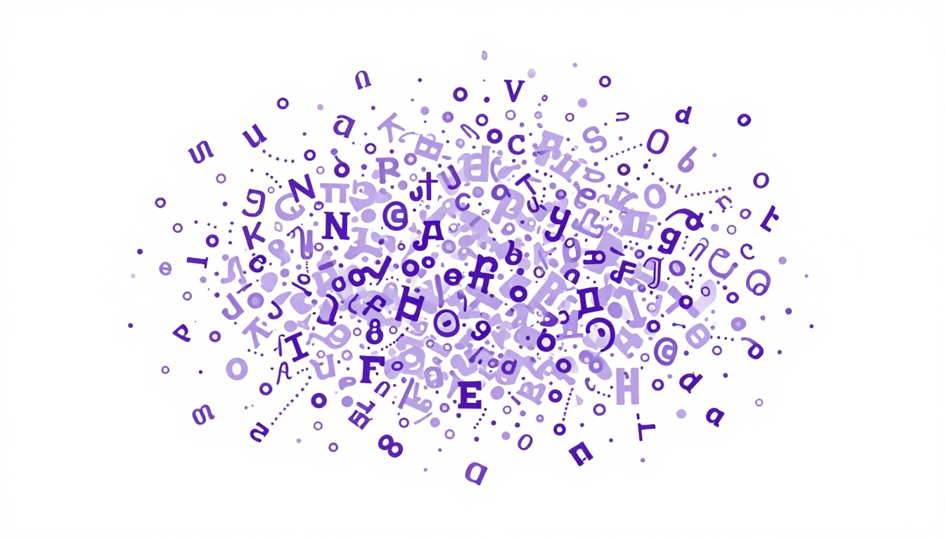 A jumble of English letters and phonetic symbols scattered together, showing the mismatch between English spelling and pronunciation