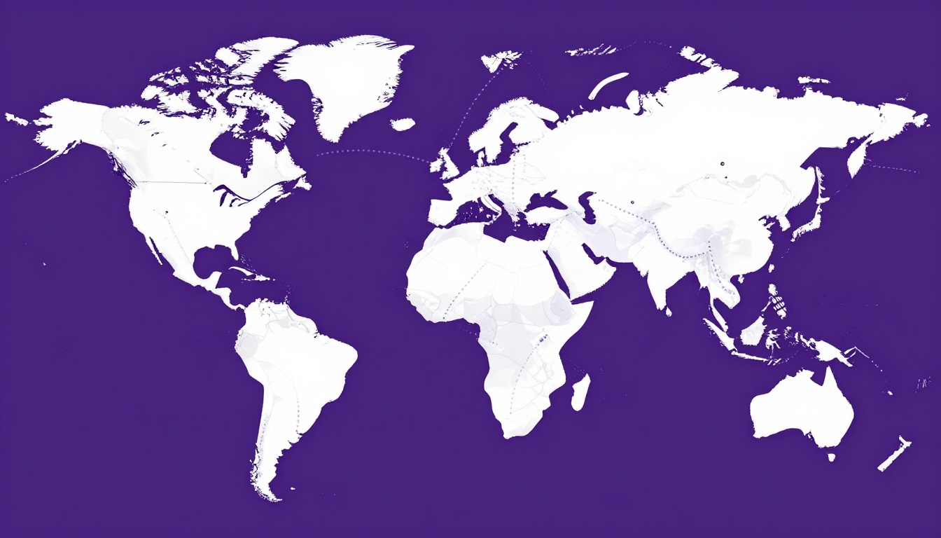 A world map with lines connecting different regions to show how language distance from English varies by native language
