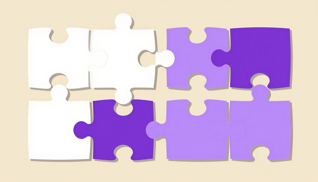 four different shaped puzzle pieces interlocking to represent a grammar case system