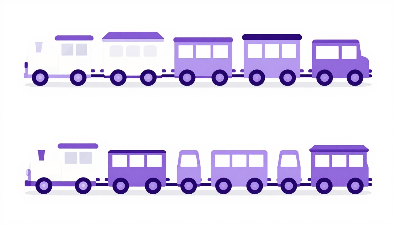 a toy train with many linked cars representing how German compound words stack together
