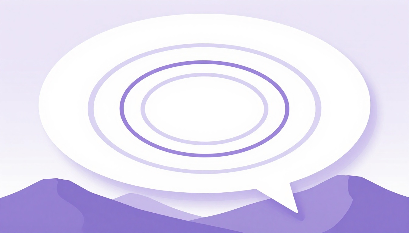 a speech bubble with sound wave ripples radiating outward at sunrise