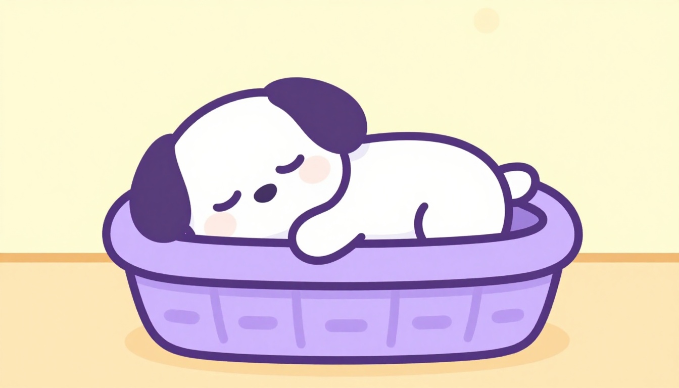 Filhote de cachorro dormindo dentro de uma cestinha