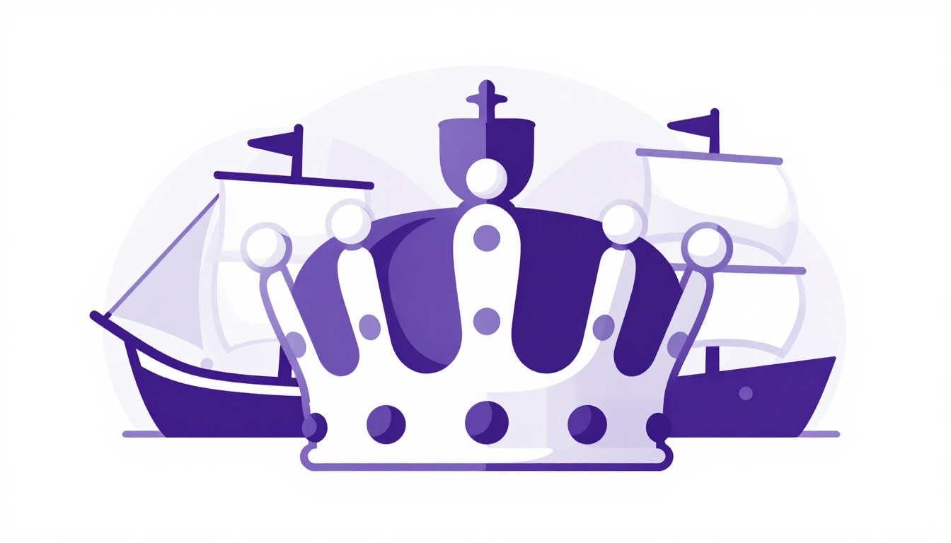 An old crown and a sailing ship illustration representing Portuguese royal history and the 1808 move to Rio