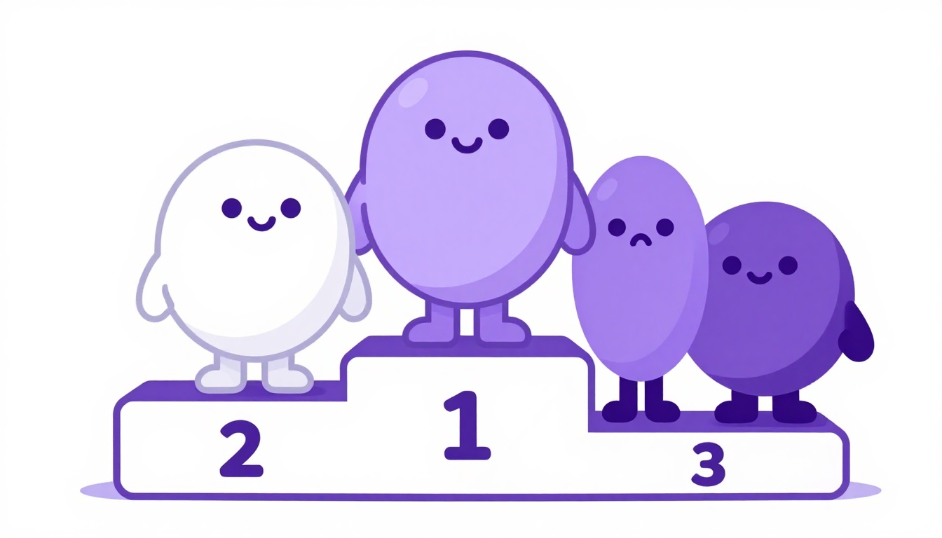 Pódio com personagens de tamanhos diferentes nas posições um, dois e três, representando o comparativo e o superlativo dos adjetivos em inglês