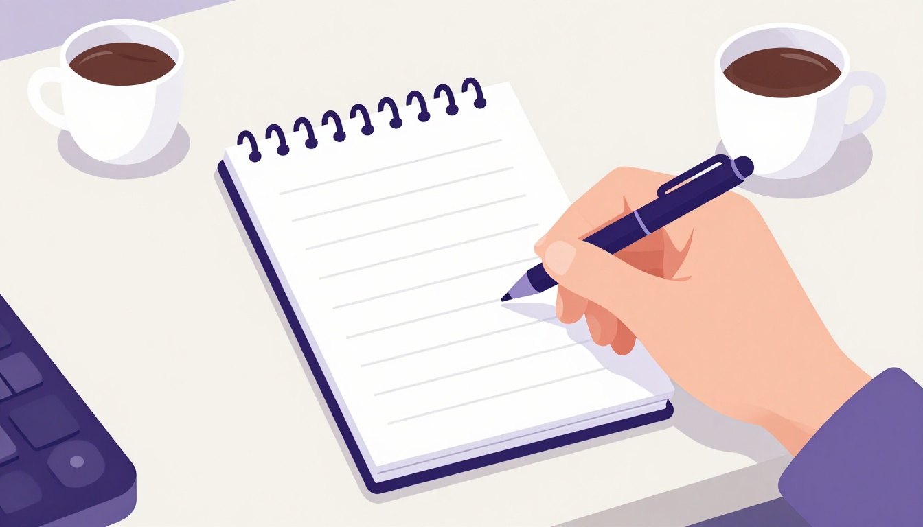 mão escrevendo uma lista de compras em um bloco de notas na cozinha