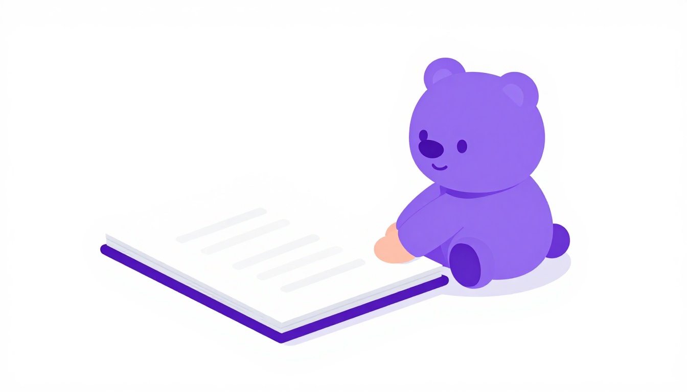 A mão de um bebê alcançando um pequeno livro de papelão grosso sobre um cobertor macio, com bichinhos de pelúcia ao redor