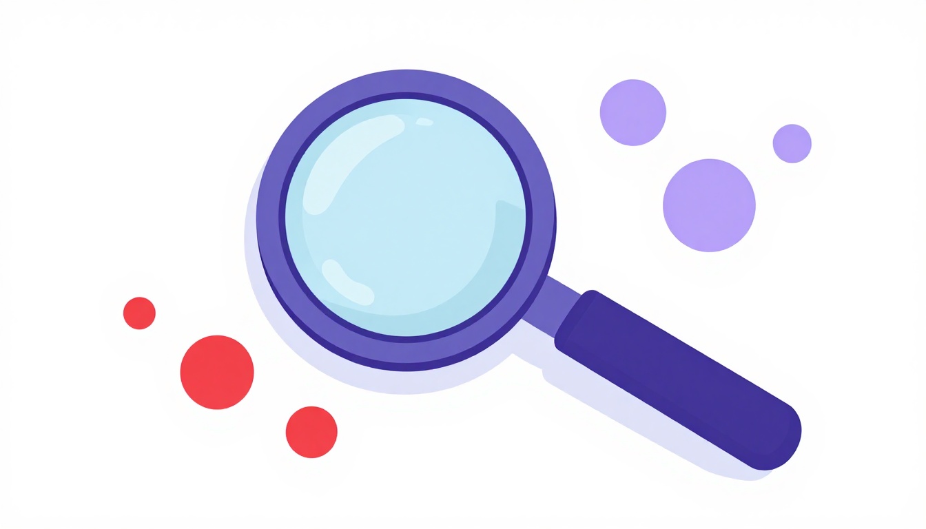 a magnifying glass over small red rash-like dots on skin, abstract medical illustration representing measles symptoms