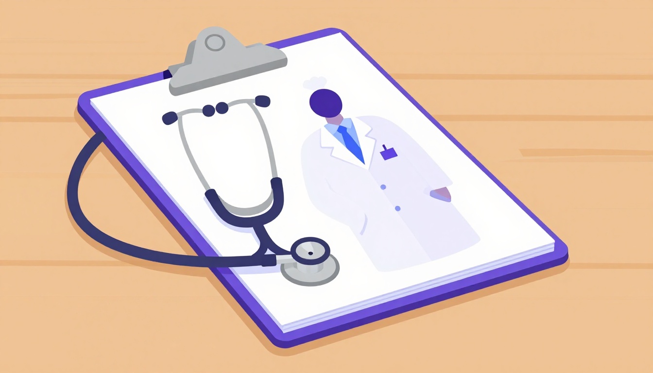 a stethoscope and clipboard resting on a wooden desk, representing a doctor consultation